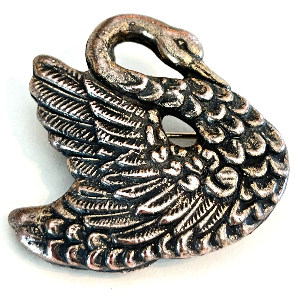 Vintage Hollow Form Bronze Swan Brooch